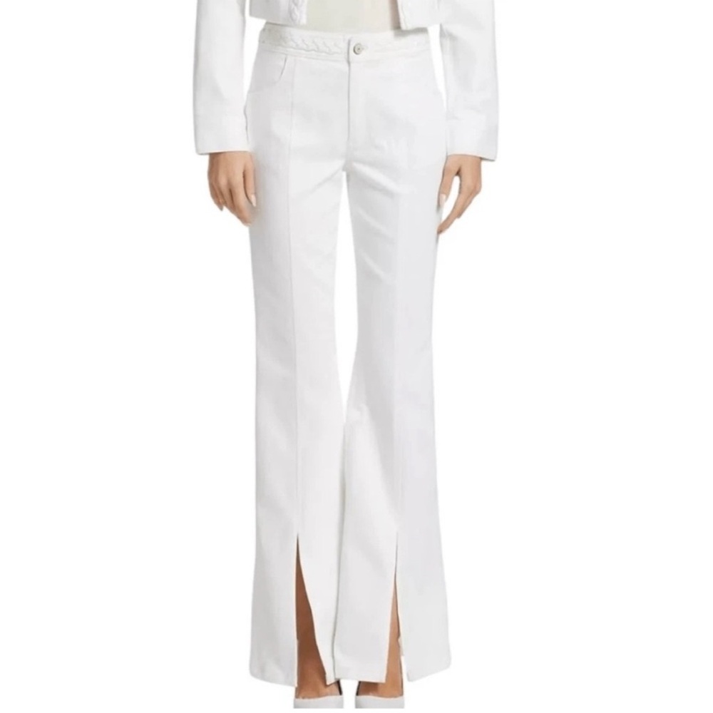 CINQ A SEPT Women 0 Ferna Jeans White Braided Flared Split High Waist Denim
